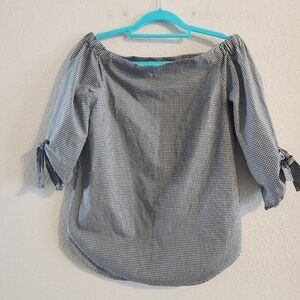 Babaton Aritzia Malik Off Shoulder Black & White checkered print blouse size XS
